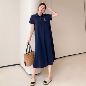 מפעל קיץ קוריאני midi קוריאני בנות רקמה חולצות טי ארוך חוף מזדמנים חופשי פצ 'עבודה polo חולצת טריקו שמלות נשים - Product Image 1