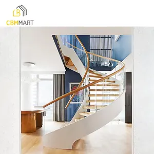 CBMmart澳大利亚风格室内白橡木踏板弧形楼梯带扶手