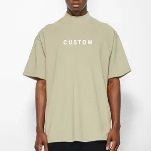 Camiseta Oem 280 Gsm, Camiseta de algodón con hombros caídos, cuello alto ancho, camisetas lisas de peso pesado, camiseta de gran tamaño personalizada