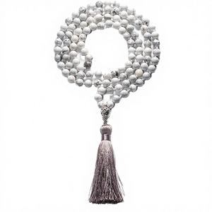 Collier de prière Mala 108 perles de 8 mm en pierres d'agate naturelles, chaînes de perles pour fête islamique - Product Image 4