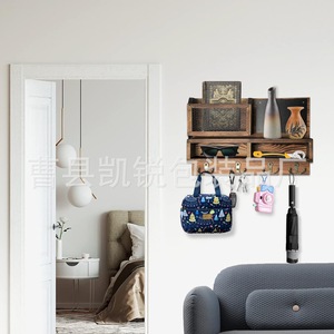 Wooden Entryway Key Rack Wall Mounted Mail Storage Organizer With <b>Hooks</b> And <b>Shelves</b> For Home Use - Product Image 2
