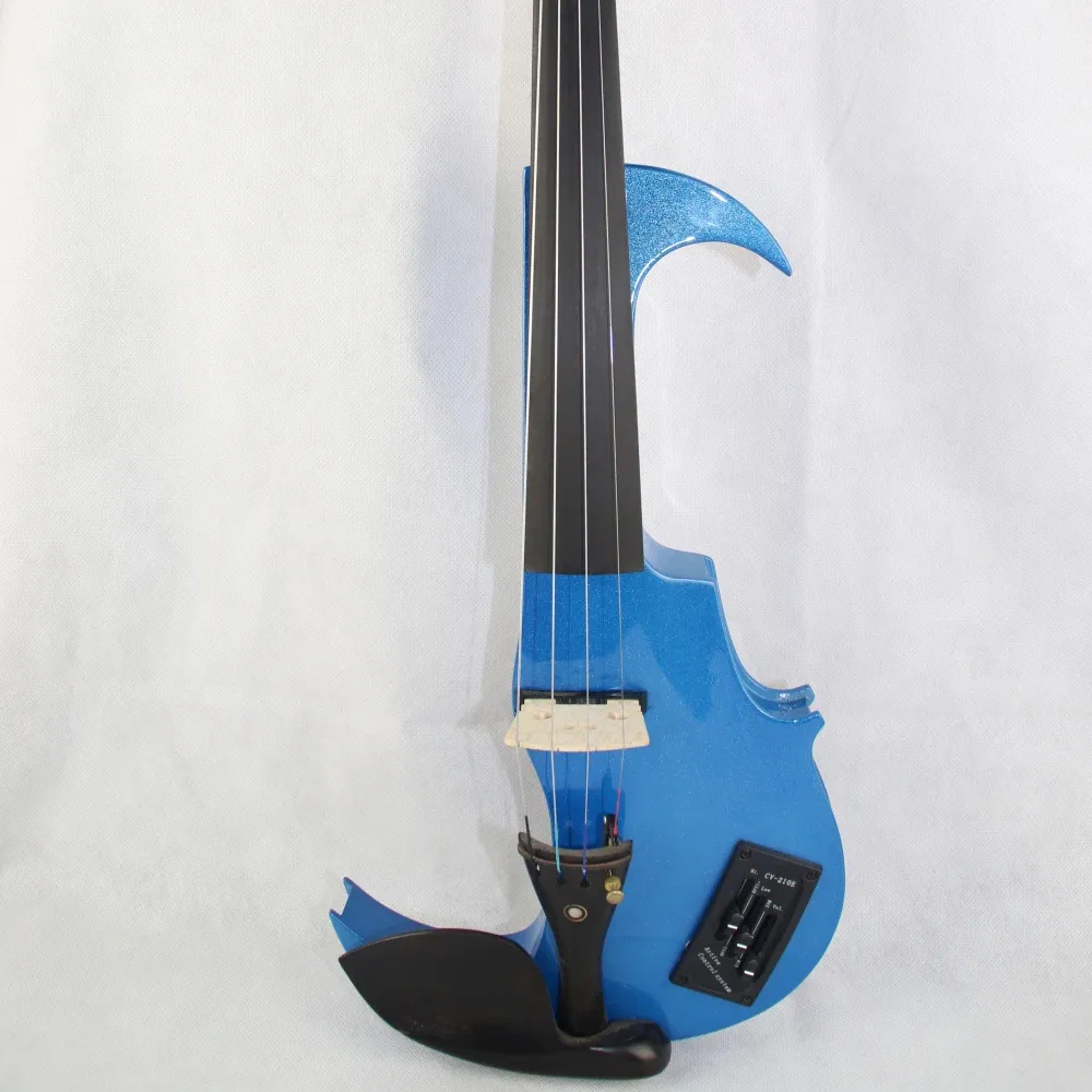 Großhändler hand gefertigte Violine Herstellung Blue Electric Massivholz Violine mit hartem Dreieck Fall
