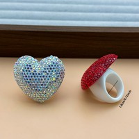 2 pièces clair lire grand coeur bague en cristal étincelant fabriqué à la main bague ensemble cristal mode ensemble de bijoux