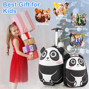 2PC Carry on Luggage Set16" <strong>Rolling</strong> <strong>Suitcase</strong> &amp; 12" Backpack Airline Approved Travel Trolley Luggage with Wheels (Panda) - Product Image 4