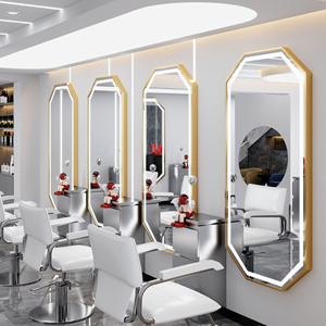 Grand miroir pleine longueur doré pour salon de coiffure avec éclairage LED – Équipement de coiffure et mobilier de salon - Product Image 4