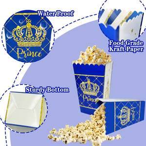 MOAXMOA Juego de 24 Cajas de Papel para Regalos con Temática de <span class=keywords><strong>Príncipe</strong></span> Real en Azul y Dorado para Baby Shower y Cumpleaños, Cajas para Dulces y <span class=keywords><strong>Galletas</strong></span> - Product Image 3