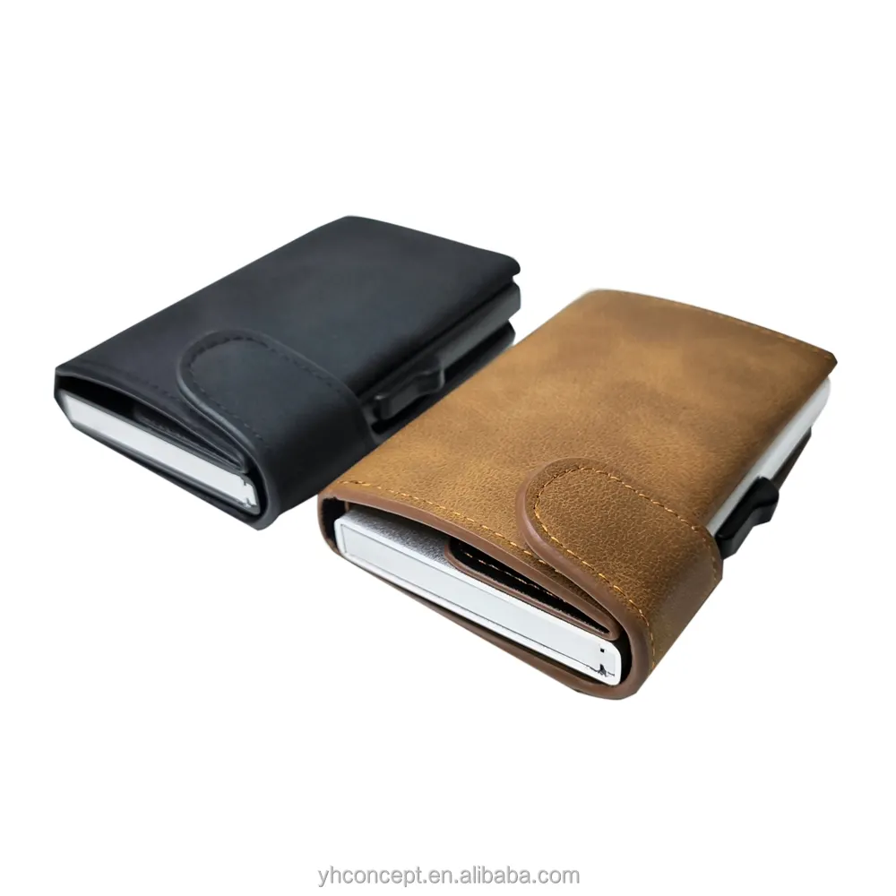 Metal Wallet Credit Card Holder Smart Wallet PU Leather Sublimation Pop up Aluminum wallet RFID Blocking Metal Case