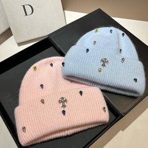 À la mode Paris Croix Lumière De Luxe <span class=keywords><strong>Angora</strong></span> <span class=keywords><strong>Lapin</strong></span> Fourrure Hiver Fuzzy Bonnet Tricoté avec Strass - Product Image 3