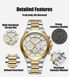 Reloj de Pulsera de Cuarzo de Acero de Lujo Reward 812259M para Hombre, Multifuncional, Luminoso, Resistente al Agua, Cronógrafo, Calendario - Product Image 6