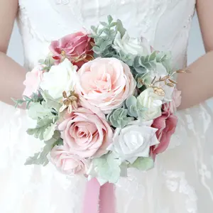 Venta al por mayor nueva novia dama de honor ramo de flores artificiales ramo de rosas decoración de la boda novia de la boda con flores