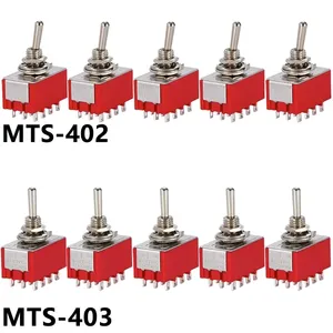 12 pinos, interruptores de alternância, vermelho, posição 2/3, mini interruptores de alternância ON-ON DPDT, 6A/125V-2A/250V AC, MTS-402, botão de pressão