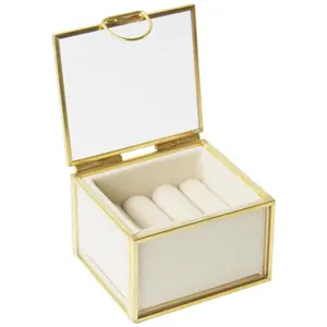 Vierkante Kubus Glazen Ringdoos Voor Voorstel Verloving Sieraden Organizer Houder Vitrine Glazen Ringen Display Goud