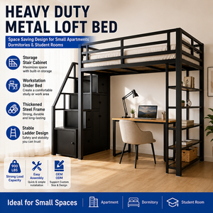 Muebles Modernos para Dormitorio de Apartamento, Estructura de Cama Alta de Acero para Adultos, Litera Tipo Loft con Escaleras - Product Image 1