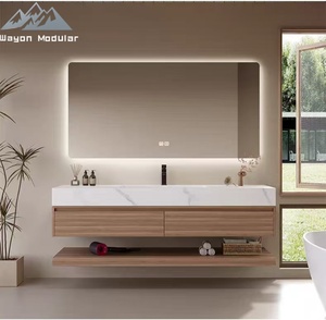 Mueble de Baño de Lujo con Doble Lavabo, Encimera de Piedra Sinterizada con Certificación CE y Cuerpo de Madera Maciza Impermeable de Grado E1 - Product Image 1