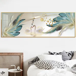 Lukisan angsa dan bulu putih dan seni dinding gambar hewan cetak di kanvas dan poster untuk dekorasi rumah dan kamar tidur