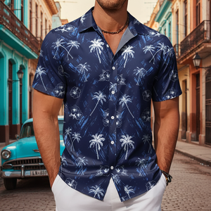 Chemises à manches courtes personnalisées en tissu infroissable, chemise Aloha boutonnée <span class=keywords><strong>pour</strong></span> hommes - Product Image 1