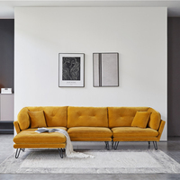 Juego de sofá modular de cuatro plazas de estilo europeo en madera naranja y tela con otomana para uso en sala de estar o dormitorio, novedad