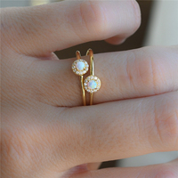 Bague en argent Sterling, opale blanche et Cz