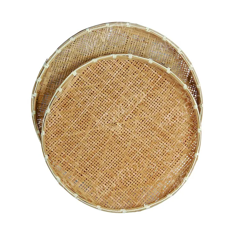 Bamboo Sieve Flat Basket Handmade Set of 2 Bamboo Basket Weaving