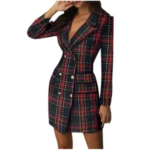 MINMIN服ロング人気女性ジャケット女性チェック柄スカート女性のセクシーなスーツの女の子のドレススリムフィットジャケット