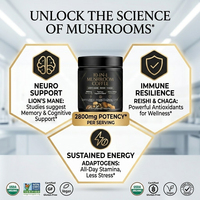 Café en Polvo Super Mushroom 10 en 1 con Hongo León, Hongo King Trumpet, Chaga, Cordyceps y Shiitake para Mejorar la Energía y la Concentración