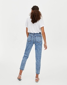 Basic mom Jeans snowflake denim capris high waist women jeans - Product Image 3
