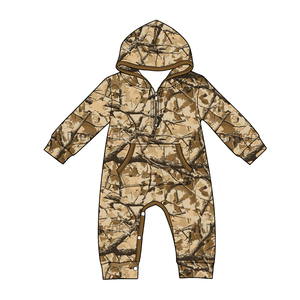 Combinaison à manches longues pour bébé et enfant, imprimé camouflage vert, modèle LR3032, vente en gros, avec capuche et fermeture éclair. - Product Image 5
