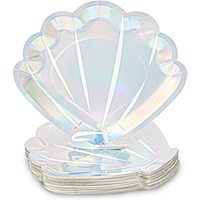 Assiettes en papier coquillage holographique pour filles fournitures de fête d'anniversaire sirène assiettes en coquille de mer en feuille d'argent de 9 pouces