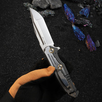 M390 Staal Tactisch Vouwzakmes Titanium Legering Stonewashed Lemmet Lederen Schede Buitenactiviteiten Kamperen EDC 20,5cm Totale Lengte