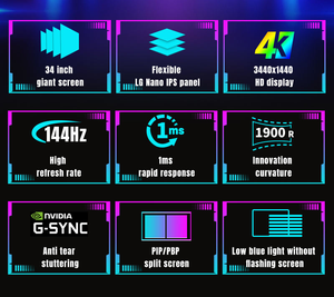 Moniteur de jeu LED incurvé super large de 34 pouces, écran d'ordinateur LCD <span class=keywords><strong>PC</strong></span> <span class=keywords><strong>Full</strong></span> <span class=keywords><strong>HD</strong></span> 4K 165Hz - Product Image 4