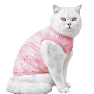 เสื้อกั๊กแมวฤดูร้อน สีม่วง สีชมพู สีขาว หน้ายิ้ม ตาข่ายระบายอากาศ ป้องกันขนร่วง สำหรับแมวสัตว์เลี้ยง - Product Image 5
