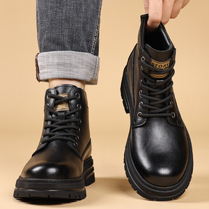 Bottes d'hiver pour hommes en cuir véritable, bout rond, doublure chaude en fourrure, semelle extérieure en caoutchouc, antidérapantes, semelle intermédiaire en EVA - Product Image 4