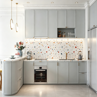 Meubles modulaires de conception complète en quartz, laque et mélamine, avec robinet, évier, tiroir et panier, pour salon et cuisine, direct usine