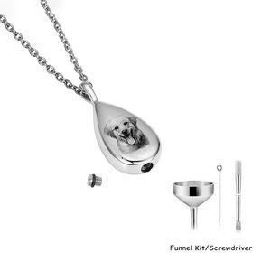 Kalung liontin baja tahan karat kremasi dipersonalisasi potret hewan peliharaan kalung guci air mata untuk abu dengan nama - Product Image 2