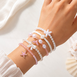 European and American cross-border beach style starfish and seashell <b>bracelet</b> summer fashion <b>set</b> marine multi-element jewelry - Product Image 3