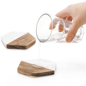 Wholesale Bulk <b>Black</b> Acacia and Marble Hexagonal <b>Coasters</b> Perfect for Retailers and Event Planners - Product Image 4