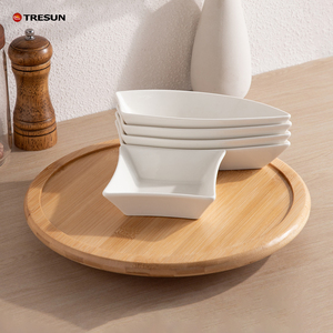 Lot de 5 assiettes à collation en céramique divisées avec plateau de service rotatif en bambou pour la maison, les restaurants, les fêtes et les mariages - Product Image 4