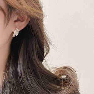 Boucles d'oreilles clous double rang de perles incrustées de diamants, en alliage plaqué or, tendance, pour femme, nouveau style 2025 - Product Image 5