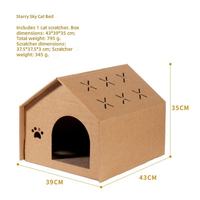 Cama para Gatos de Cartón, Tipo Villa, Semicerrada, con Poste Rascador Integrado, Casa para Gatos Todo en Uno, Transpirable, Cálida y Universal
