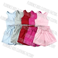 Ensemble de yoga pour filles DH ODM Sunset Apricot, short et débardeur court à bordure ondulée, short intégré, deux pièces, vêtements de sport d'été pour enfants