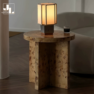 Estilo de diseñador Villa Sala de estar Árbol Tumor Textura Mesa auxiliar redonda Dormitorio de hotel Mesa de esquina de lujo de madera Muebles - Product Image 3