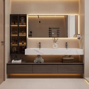 Ensemble <span class=keywords><strong>de</strong></span> meuble-lavabo <span class=keywords><strong>de</strong></span> <span class=keywords><strong>salle</strong></span> <span class=keywords><strong>de</strong></span> <span class=keywords><strong>bain</strong></span> avec <span class=keywords><strong>miroir</strong></span> intelligent anti-buée en céramique et armoire latérale, design français, armoire-<span class=keywords><strong>miroir</strong></span> LED intelligente murale pour hôtel - Product Image 5