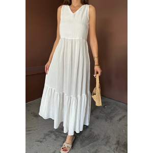 Vestido maxi blanco holgado con dobladillo con volantes y detalle de lazo en la espalda para mujer S - Product Image 4