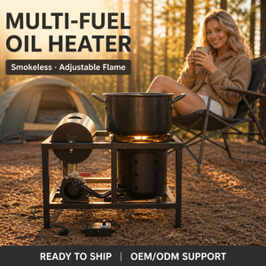 Pemanas Minyak Limbah Multi-Bahan Bakar Tanpa Asap Api Dapat Diatur Sistem Udara Paksa 49x26x32cm Kompor Masak <span class=keywords><strong>Camping</strong></span> Besi Cor Portabel - Product Image 1