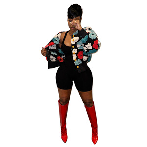2023 hiver printemps haute qualité élégant laine recadrée <span class=keywords><strong>veste</strong></span> élégant 3D fleur Bomber manteaux et vestes en <span class=keywords><strong>velours</strong></span> côtelé pour femmes - Product Image 4