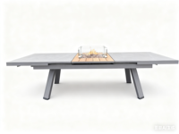 Ensemble de salon de jardin modulable 3 pièces avec table et foyer en pierre de lave gris foncé