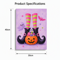 Décoration murale en toile LED imprimée pour Halloween, motif adorable botte de sorcière et citrouille, idéale comme cadeau de fêtes ou pièce d'exposition murale intérieure