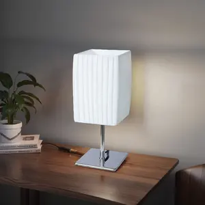 Modern PE Fabric Shade Square Table Lamp LED Light Source Electric Power Supply for Hotel Bedroom Living Room Coffee Room