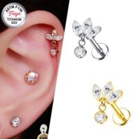 ASTM F136 Titanium Horse-eye Zircon Fine Dangle Earrings Moon Pendant Body Piercing Jewelry G23 Ear Cartilage Helix Stud Labret
