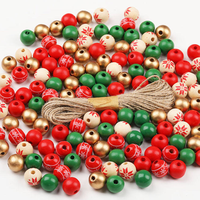 Ensemble de perles en bois de Noël rondes et colorées pour la décoration, à faire soi-même